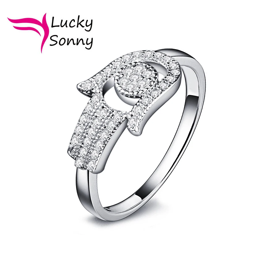 Lucky Sonny Hamsa Ring Middle East  Fashion Women Jewelry For Wedding 5A White Cubic Zirconia Micro Paved 925 Sterling Silver