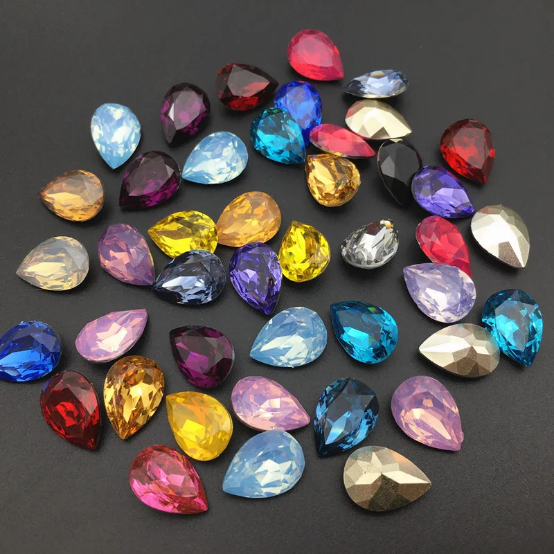 Resin Stones 50pcs 13x18,10x14mm Teardrop Point Back Rhinestones Pear Shape Stones for Dress DIY making