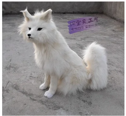 big simulation sitting fox model lovely plastic&fur beautiful white fox doll gift about 38x20x54cm