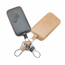 Leather Car Key Case Cover Skin Protector For Renault Clio Megane 2 3 Koleos Logan Scenic 3 Buttons Smart Card