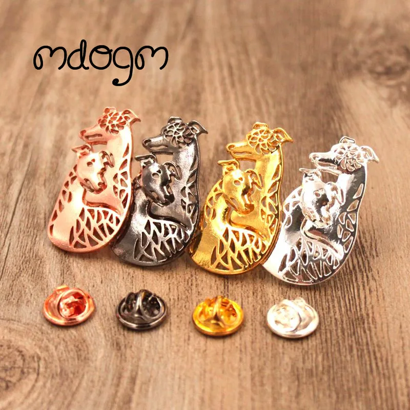 Mdogm Whippet Dog Couple Animal Brooches And Pins  Suit Cute Funny Metal Small Father Collar Badges Gift For Male Men B066