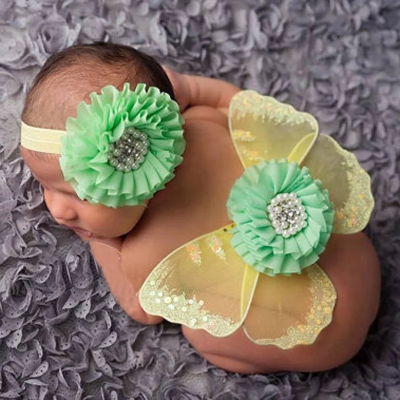 Fashion Baby Girl Hairband + Angel Wings Newborn Photography Prop Sets Infant Butterfly Costumes Accessories Headwear Birthday