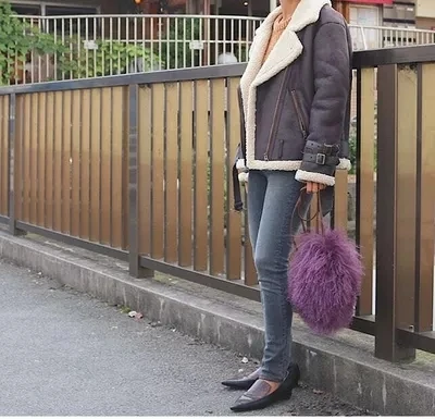 New Winter Bucket Real Fur Shoulder Bags Japan Beach Wool Cylinder Handbag Wool Plush Women Bag Crossbody Handbag purse