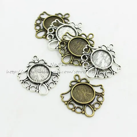 30pcs two color Metal Cameo Flowers Filigree 26*29mm(Fit 12mm dia) Round Cabochon Pendant Setting Jewelry Blank Findings 7B1174