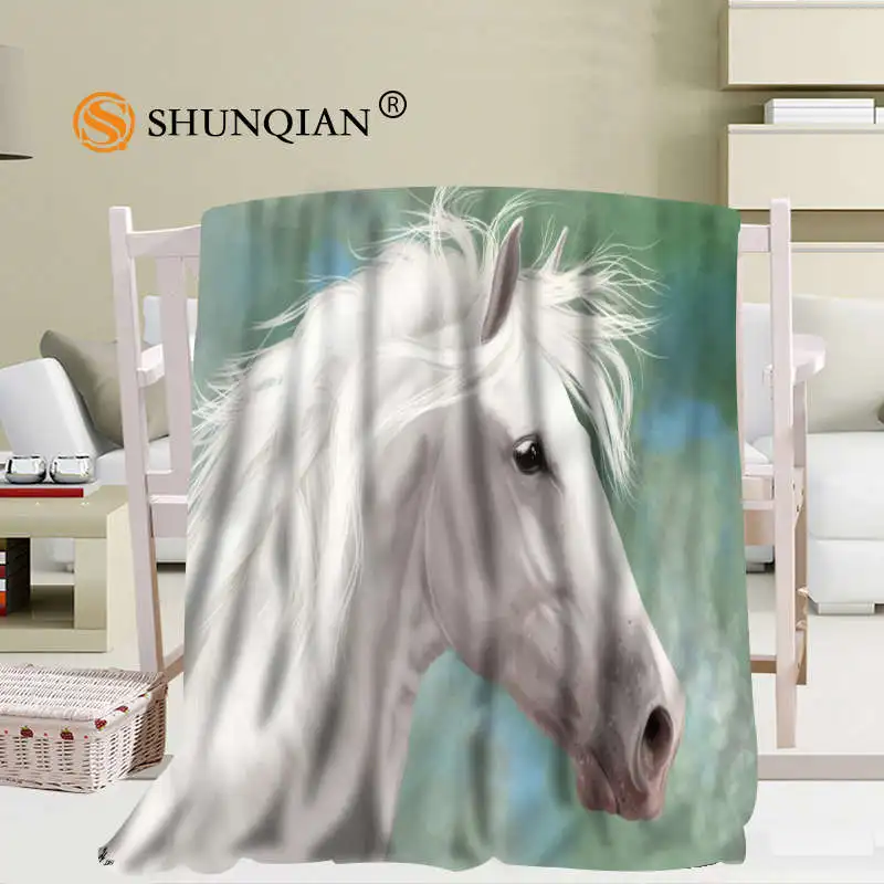 

Custom horse Coral Blankets Travel Sofa Falafel Blankets Soft Fluffy Warm 56x80inch 50X60inch 40X50inch