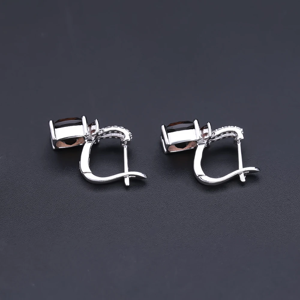 GEM\'S BALLET 2.2ct Smoky Quartz Genuine 925 Sterling Silver Natural Gemstone Clip Earrings For Women Wedding Engagement jewelry