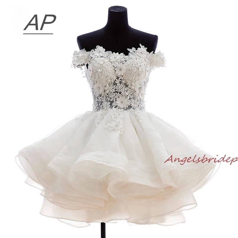 

ANGELSBRIDEP Short Prom Dresses Vestido De Festa Fashional Off-Shoulder Applique Organza Special Occasion Party Ds