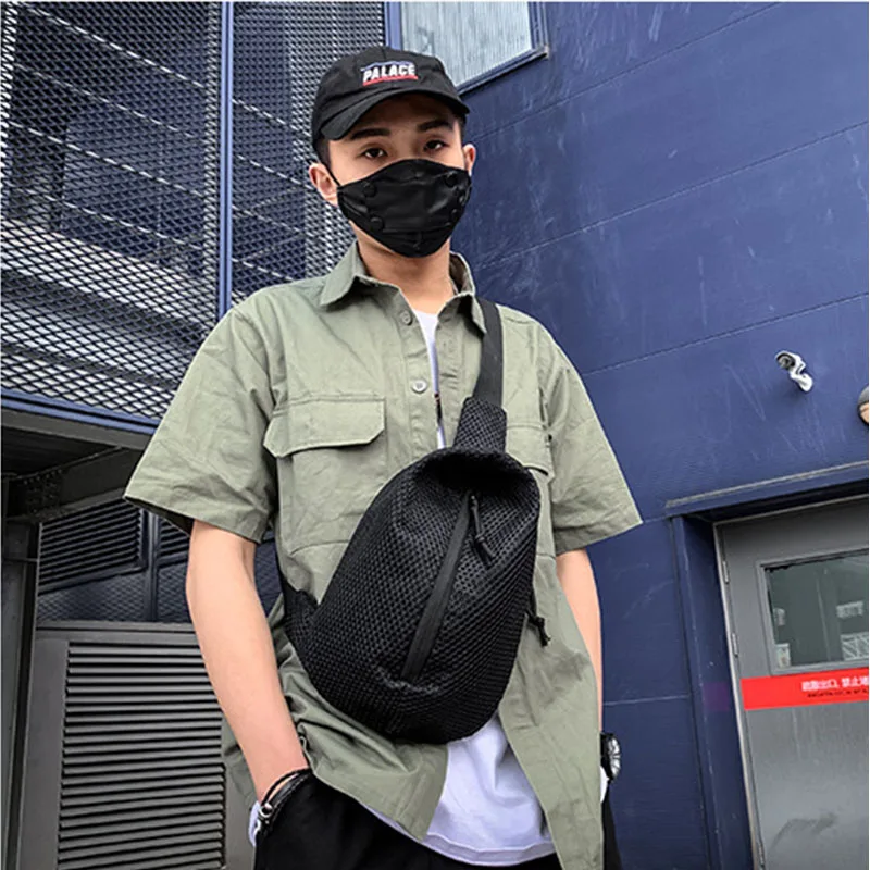 

Fashion Net Cloth man Chest Bag Neutral Outdoor Zipper Messenger Bag Cycling youth crossbody Pack Sport shoulder bags C177