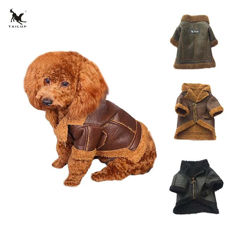 TAILUP Winter Warm Pet Clothes Soft PU Leather Coat For Small Yorkie Dogs Windproof Puppy Chihuahua Fur Jackets