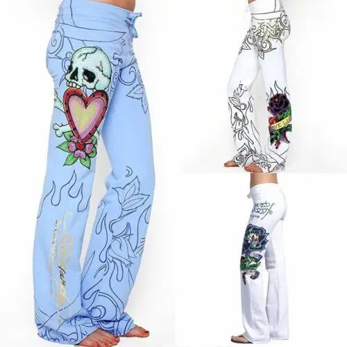 

Harjauku High Waist Wide Leg Pant 2019 Summer Fashion Women Baggy Skull Rose Printed Pants Slim Hippie Boho Trousers Streetwear