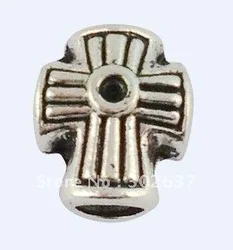 50PCS Tibetan Silver Metal Cross Beads Charms w/big Hole A16406