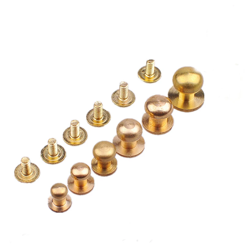 20Pcs 6mm Durable Leather Solid Brass Belt Bag Screw Rivet Round Head Button Chicago Screw In Button Studs Craft Tool