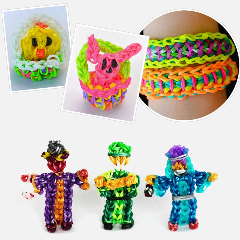 Bandas de borracha para crianças, elástico para tecelagem, goma de brinquedo para pulseiras, conjunto de material DIY, presente para menina, 600 peças