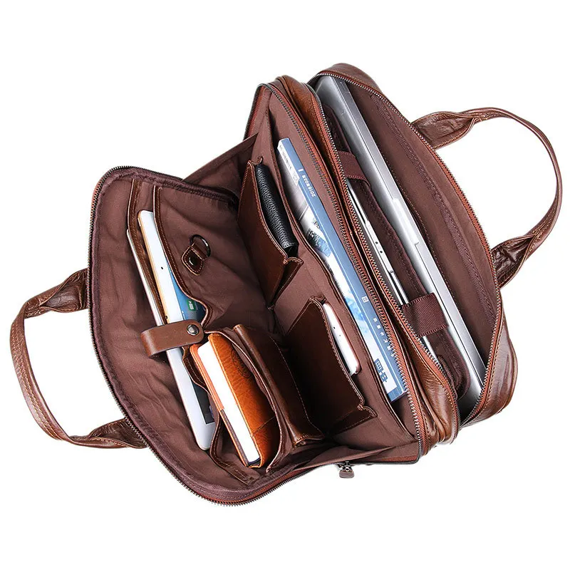 Bolsa de mensajero ejecutiva de cuero genuino para hombre, de 14 pulgadas maletín para portátil, portafolio Vintage, café, grano superior, A4, alta