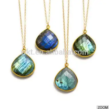 

WT-N586Wholesale New trending teardrop necklaces for women natural labradorite gold strim chain natural stone necklaces jewelry