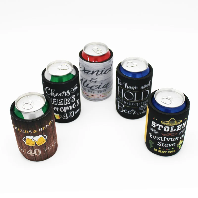 

100 Pieces Printed Logo 5mm Thickness Beer Can Cooler Wedding Gift Customize Promotional Stubby Holders Neoprene Beverage Holder