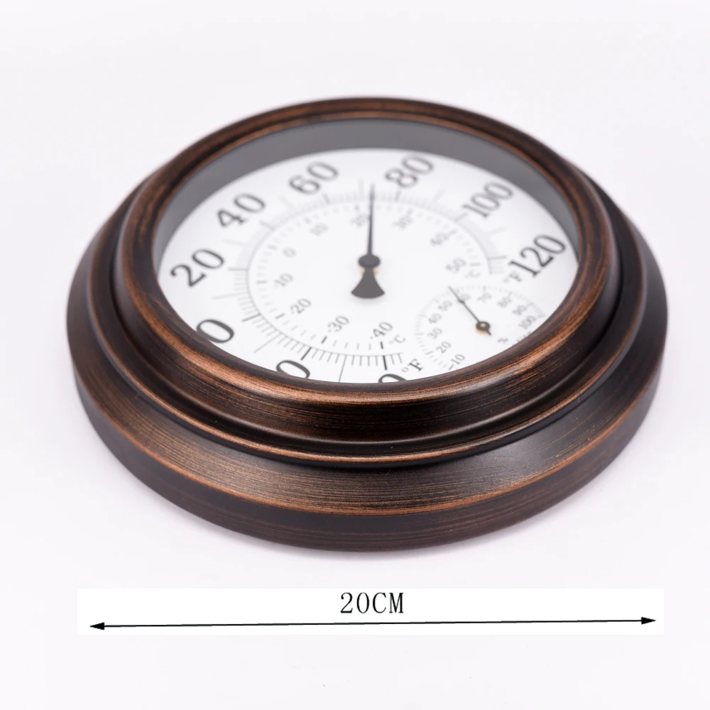 20cm Dial Bronze coloured Metal Case Thermometer Hygrometer Hygro-thermometer Wall Mounting