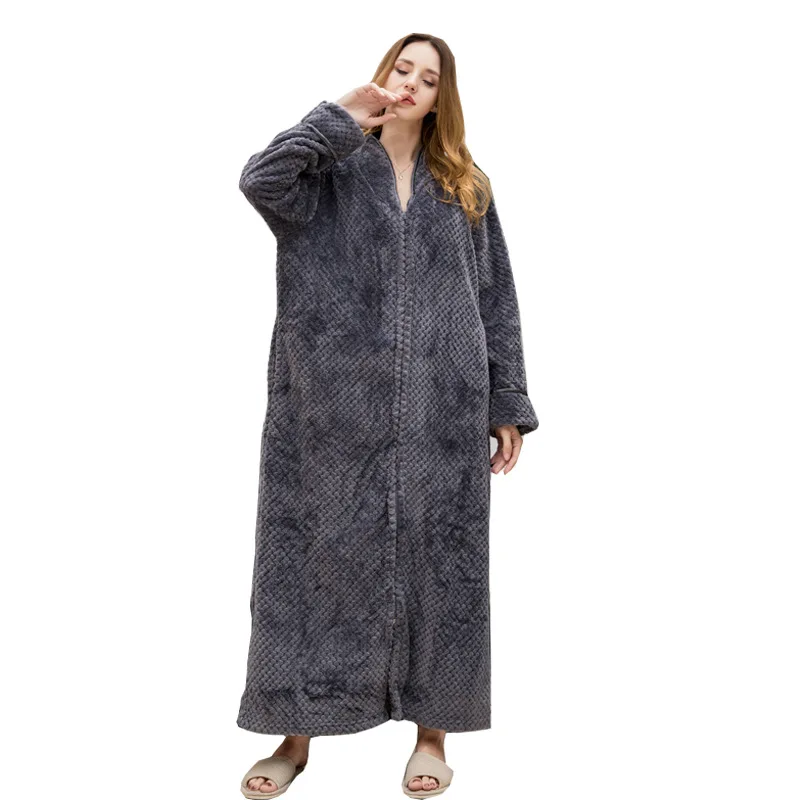 Gli amanti Cozy zip up Lunga vestaglia accappatoio vestaglia In Pile Vestaglia Robe per le donne SPUGNA DA BAGNO VESTAGLIA di Flanella vestaglie