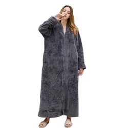 Lovers Cozy zip up Long dressing gown Bath robe housecoat Fleece Dressing Gown Robe for women TOWELLING BATH ROBE Flannel Robes