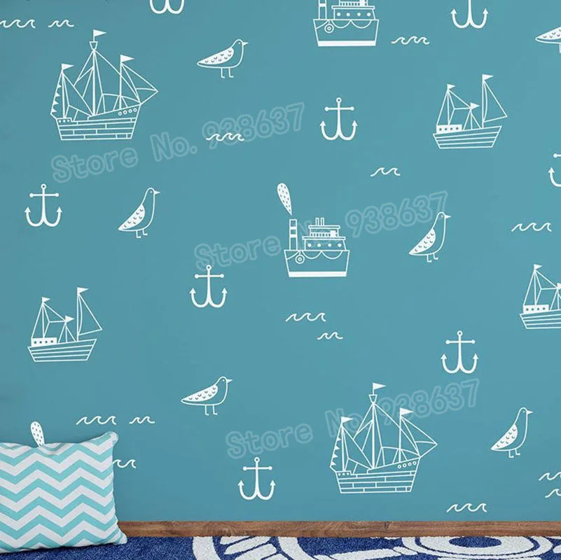 Nautical Kid Wall Stickers Ship Vinyl Decals Cute Anchor Decor Wall Decal Nursery Kids Room DIY Removable Art Wallpaper JW346