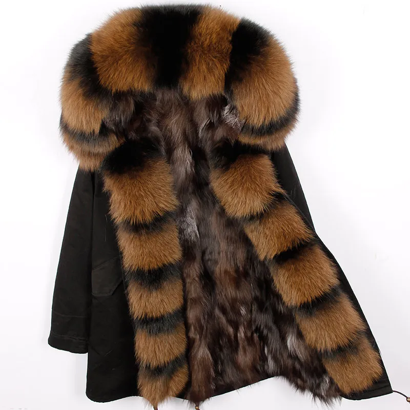 2024 MAOMAOKONG Natural Fox Fur Liner Long Outerwear Winter Jacket Raccoon Fur Lining Big Real Fox Fur Collar Coat Parkas