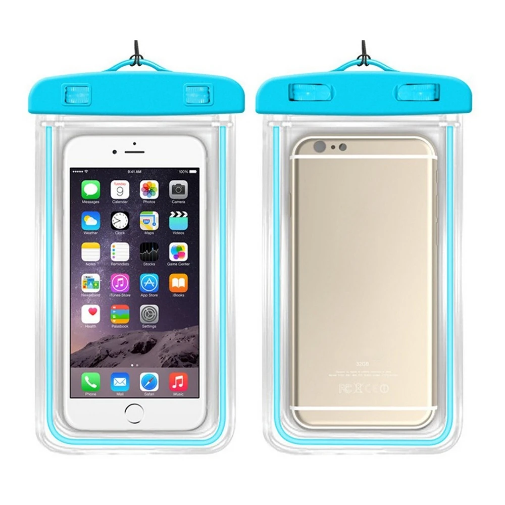 50pcs/lot Noctilucent Waterproof Case for iPhone X 8 7 Plus Clear Pouch Bag Case for Mobile Phone 4.7inch/5.5inch/6inch