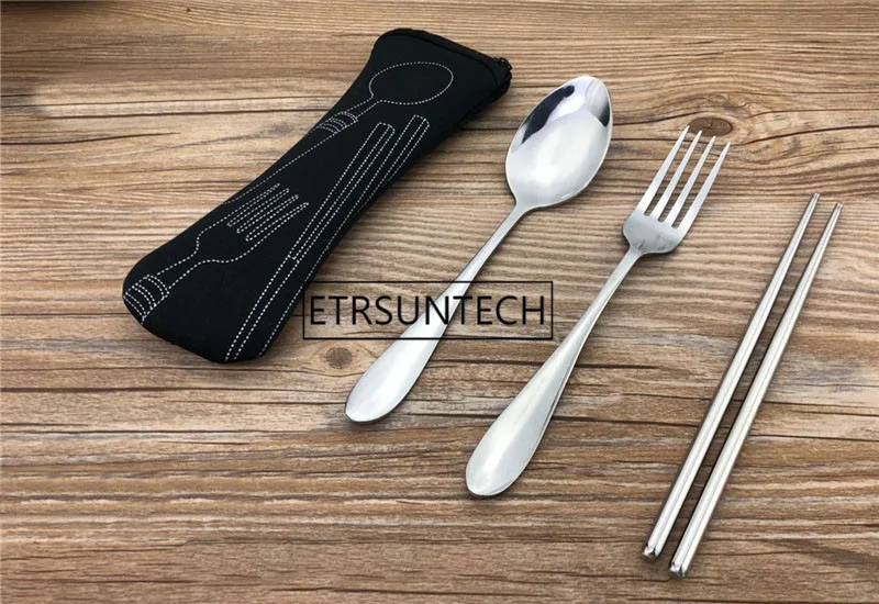 50sets Stainless Steel Cutlery Set Dinnerware Sets Outdoor Portable Tableware Set with Cloth Bag Lunch Tools