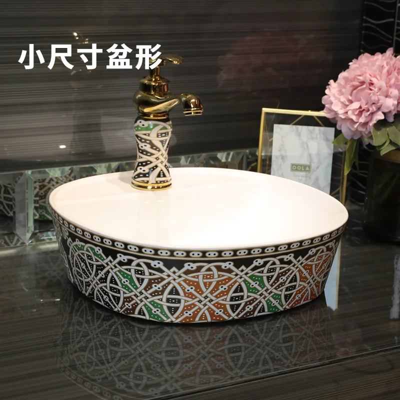 

China Artistic Handmade porcelain art Lavobo Round Countertop ceramic antique hand wash basin small oval