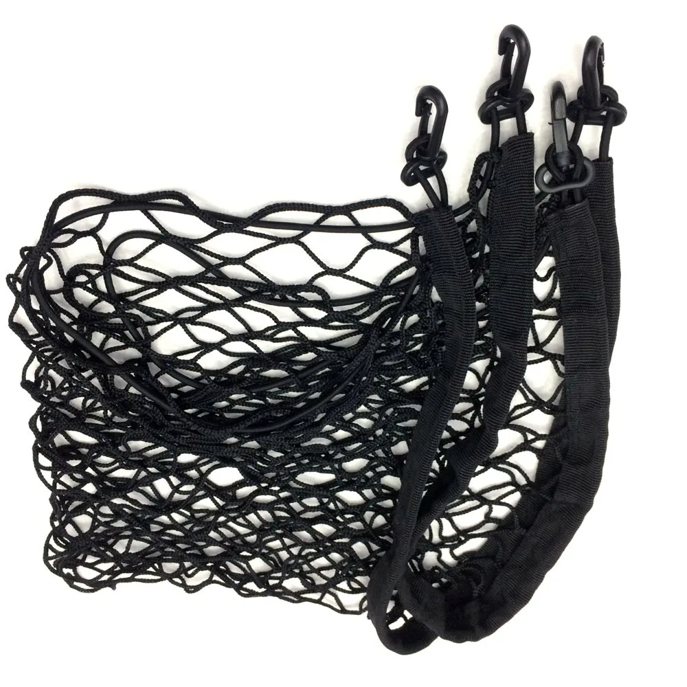 Black Nylon Trunk Cargo Organizer Net – Elastic Mesh With 4 Hooks, Fits Most SUVs/Trucks