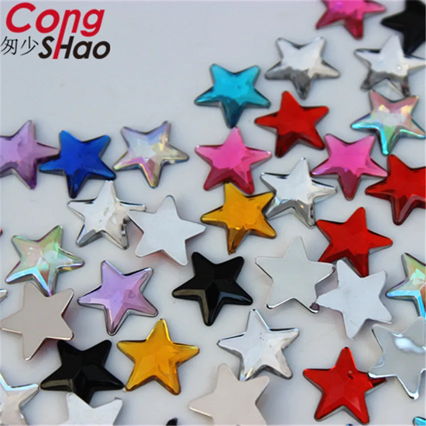 Cong Shao 200PCS 12mm Five pointed star Acrylic Rhinestone stones and crystals Flatback For DIY Clothes Decoration Craft CS86
