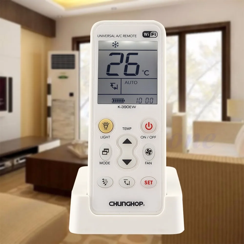 CHUNGHOP K-390EW WiFi Smart Universal Air Conditioner A/C Remote Control with Backlight & LED & Base, 2G/ 3G/ 4G WiFi EU Plug