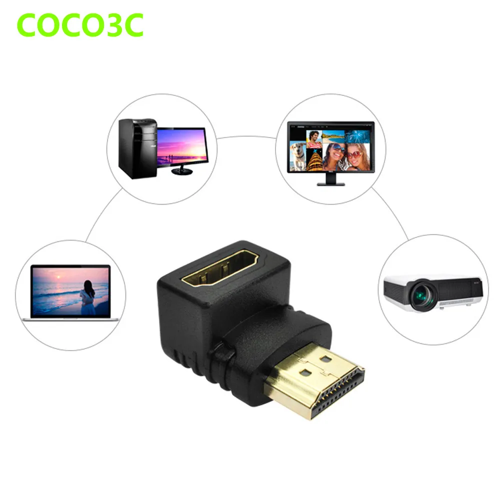Right Angle Glod Plated HDMI Male connector to Female port Adapter for HDTV 1080P 90 degree L shape HDMI converter Card