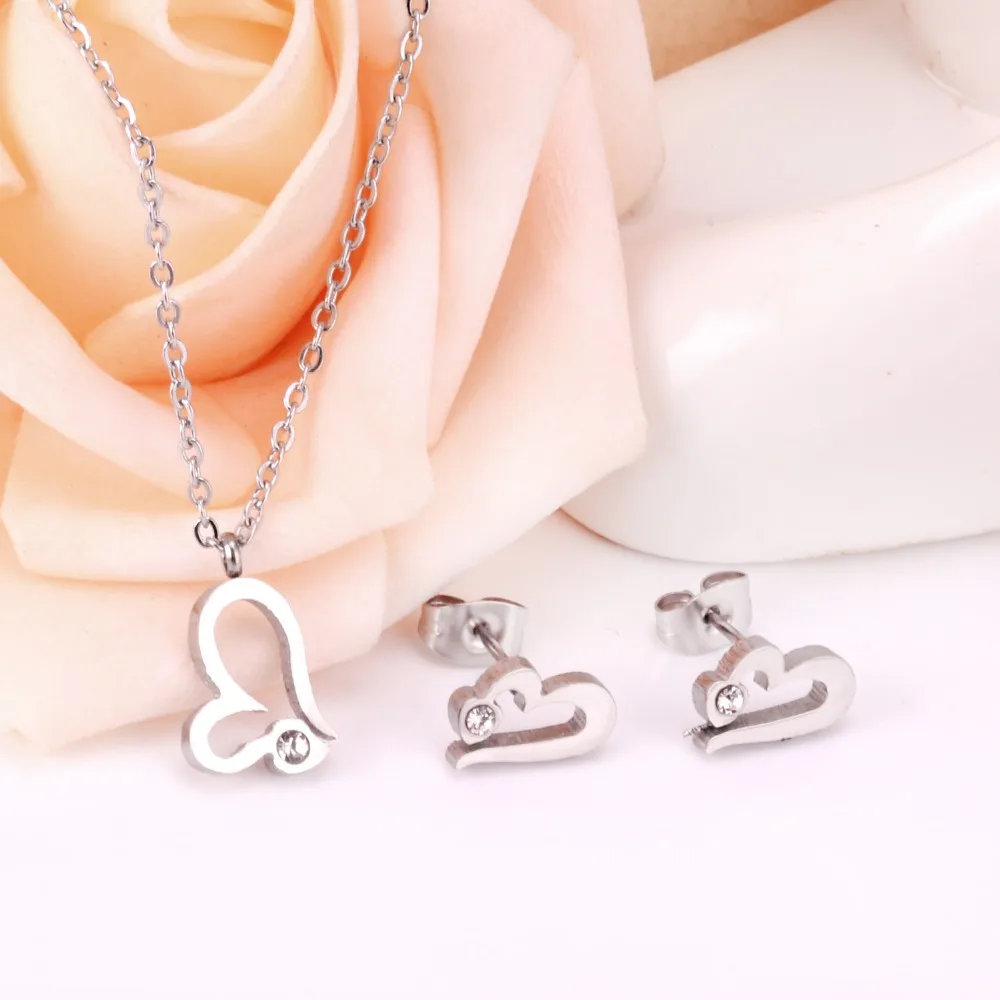 LUXUSTEEL pendientes Women Jewelry Sets Stainless Steel Heart Pendant Necklace Earrings Brinco Wedding Jewelry Accessories Party