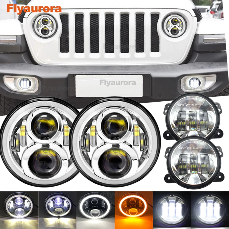 

7 Inch halo LED Headlight 4" Fog Lights Front Bumper Light Combo Kit for 1997-2018 Jeep JK TJ LJ CJ Rubicon H6015 H6016 (4pcs)