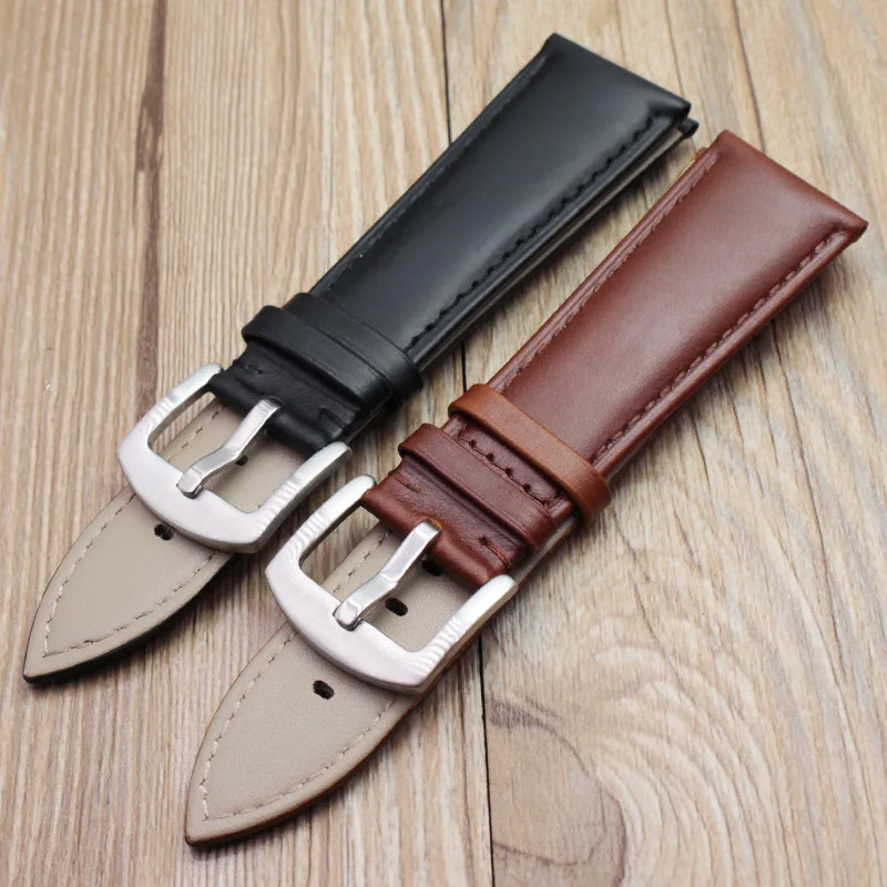 Retro Genuine Leather Watchbands Men 22mm 24mm Watch Band Strap Stainless Steel Brushed Buckle Accessories