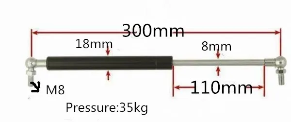 

1pcs 300mm Hole Distance 110mm Stroke Gas Spring 35KG Force Ball Joint Lift Strut Damper for Furniture Car Gas Strut Door