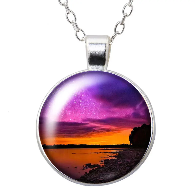 Planet Starry sky universe Photo Silver color/Bronze Pendant Necklace 25mm Glass Cabochon Girl Jewelry Birthday Gift 50cm
