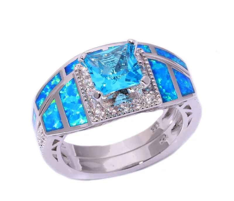 CiNily Created Blue Fire Opal Blue Zircon Cubic Zirconia Silver Plated Wholesale for Women Jewelry Ring Size 6 7 8 9 10 OJ8102