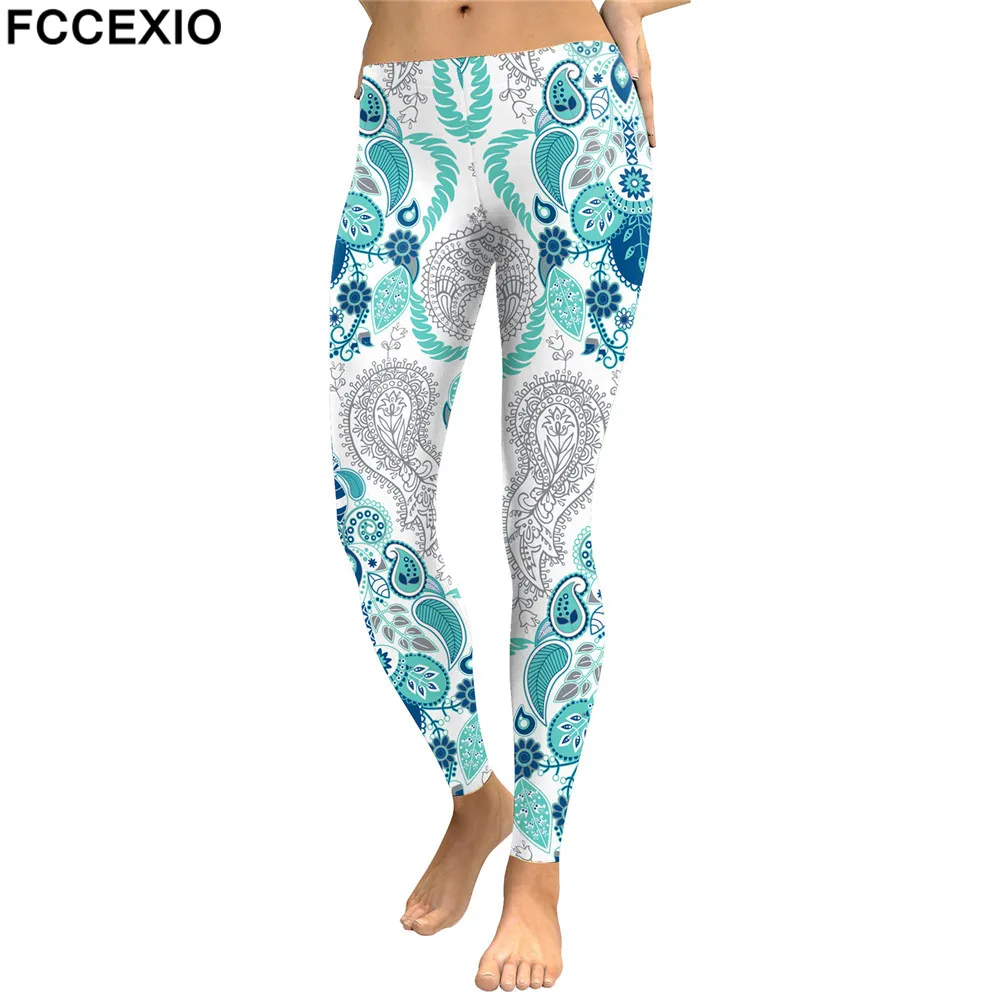 

FCCEXIO Bohemian Floral Leaf Leggings Women Digital Print Fitness Legging Workout Push Up Leggins Skinny Elastic Pant