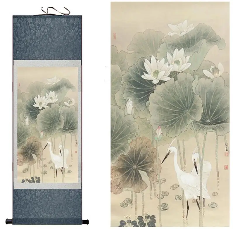 

Traditional silk art painting birds and Water lily Chinese Art Painting Home Office Decoration Chinese painting