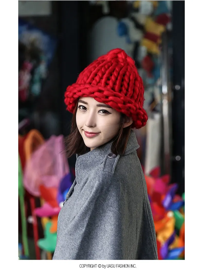 BomHCS Fashion Luxury Winter Women's Soft Thick Warm Cable Crochet Handmade Knit Solid Beanie Hat