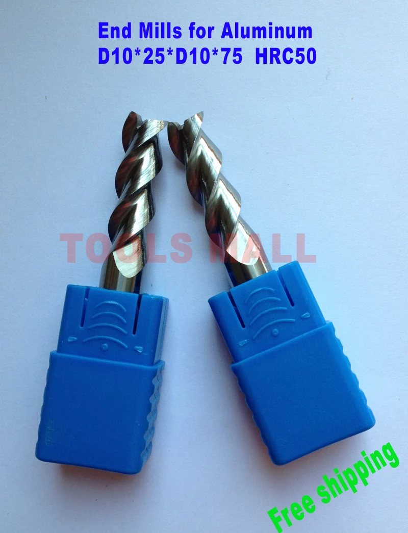 2pcs 10mm 3 Flutes Aluminium Milling Tools Carbide CNC Endmill Router bits hrc50 D10*25*D10*75