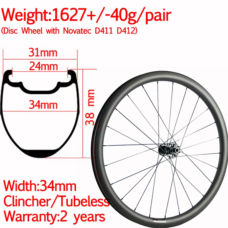 

Width 34mm Light Carbon Road Bike Disc Wheels 38mm 35mm 44mm Clincher Tubuless Gravel Wheelset 700C