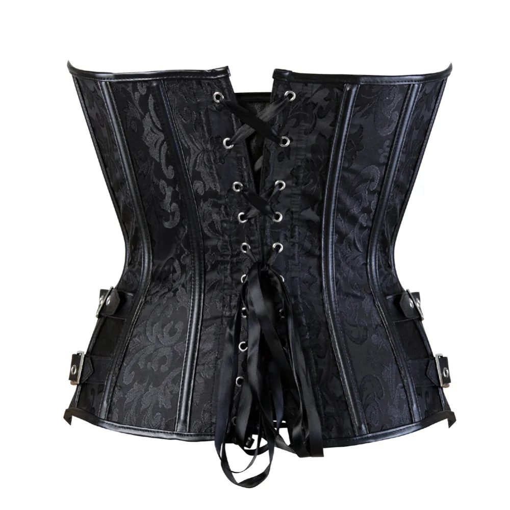 Steampunk 코르셋 Brown Black Steel Bone Overbust 코르셋 Dobby Corselets 섹시한 허리 슬림 Bustiers 허리 Cincher S-6XL