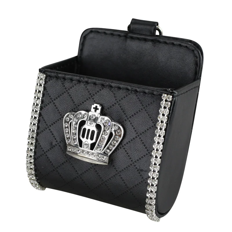 Diamond Crown Organizer samochodowy Torba na kratkę wentylacyjną Wiszący kryształowy skórzany Uniwersalny samochodowy uchwyt na telefon komórkowy Akcesoria do wnętrz samochodowych