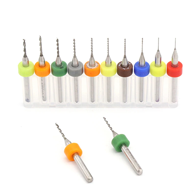 Mini brocas PCB de 0,15mm a 2,5mm, carburo de acero de tungsteno para placa de circuito de impresión, máquina CNC, herramientas de carpintería, 10 unids/set por juego