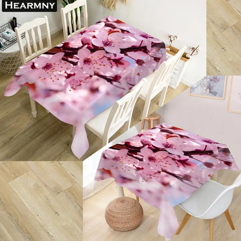 Cherry Blossoms Tablecloth Waterproof Oxford Fabric Square/Rectangular Tablecloth For Wedding Table Cloth Cover TV Covers