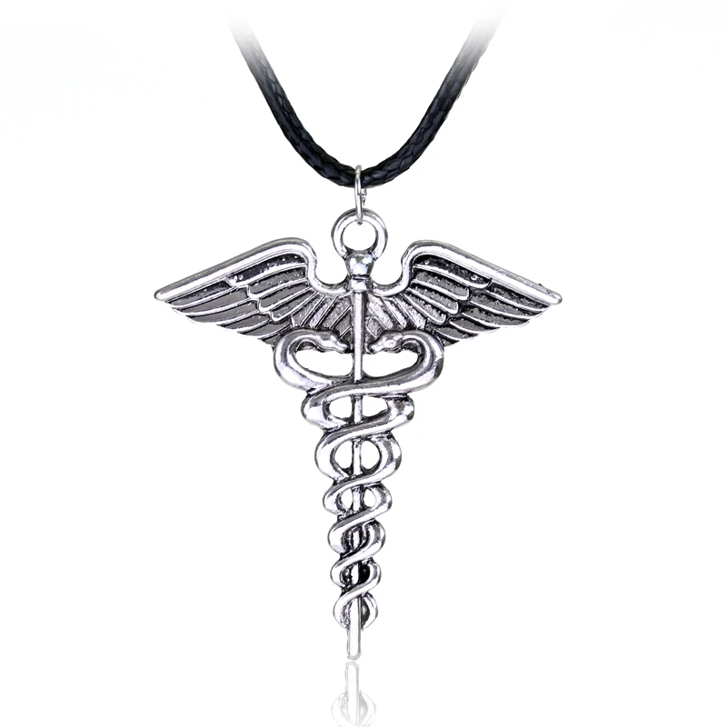 Silver Plated Medical Symbol Nurse Doctor Pendant Caduceus Necklace Snakes Wings Necklace Nurse Day Gifts