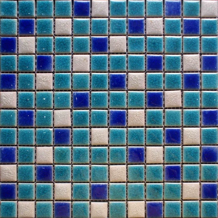 glazed porcelain ceramic mosaic tiles blue zone color  bathroom shower backsplash hallway swimming pool mosaic