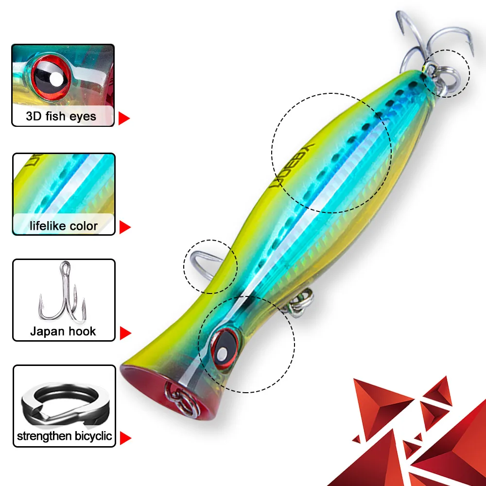 Noeby Popper-Angelköder, großer Popper-Köder mit lautem Geräusch, 200/160/120 mm, zum Angeln auf Barsch, Blaufisch, Thunfisch, mit VMC-Haken – Detail 6